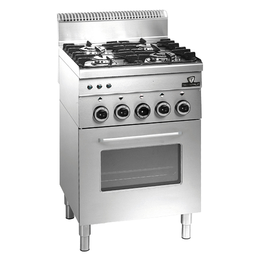 FOURNEAU A GAZ 4 FEUX 2x2,7kW+2x3,15kW SUR FOUR GAZ DOTATION FOUR: 1 GRILLE 450x365x15 CHROME ET 1 PLAQUE 450x390x25 ÉMAILLÉ